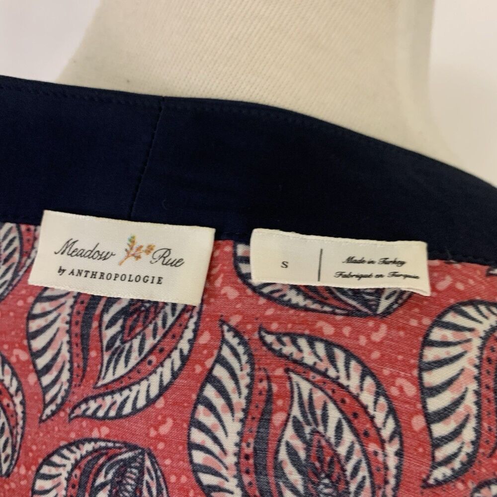 Anthropologie Meadow Rue Blouse Size S Navy Red Floral Wrap Kimono Style Boho - Picture 7 of 9